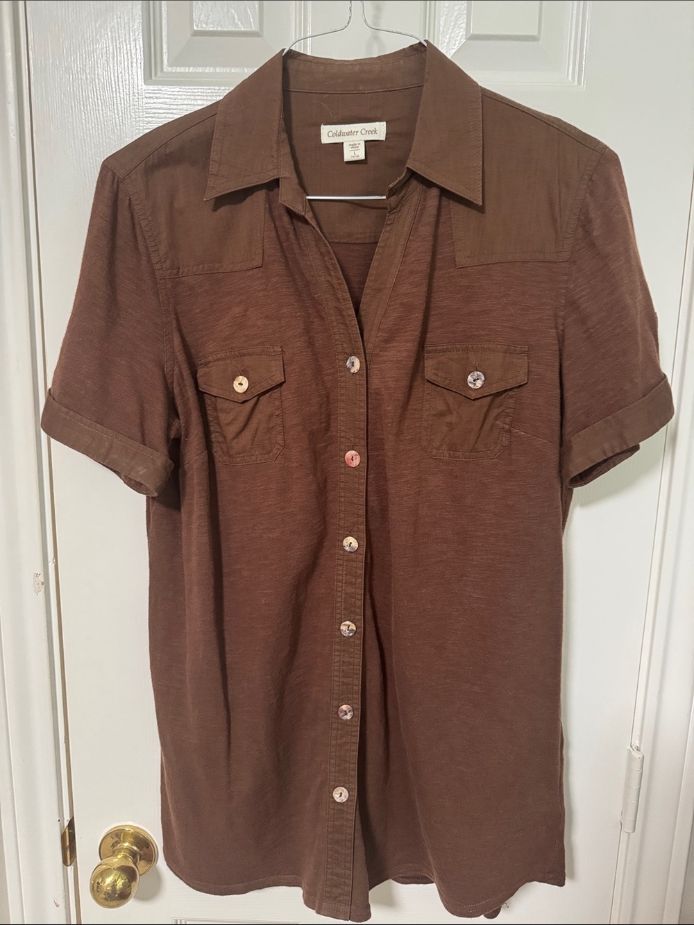 Coldwater Creek Brown Short Sleeve Camp Shirt